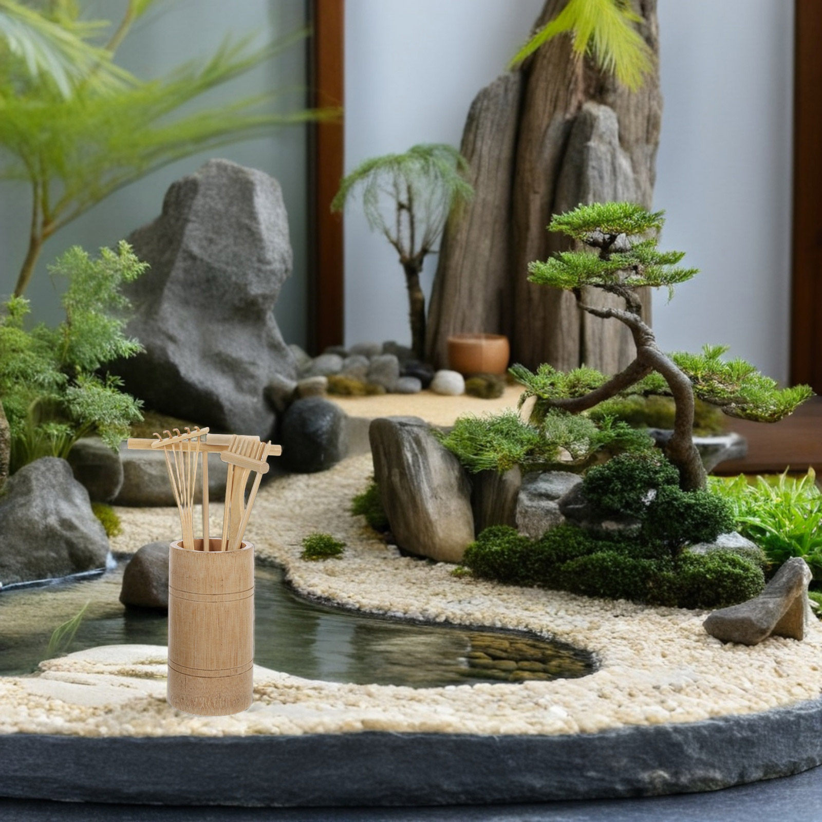 Zen Gardening Tools - Набор миниатюрных бамбуковых садовых инструментов для